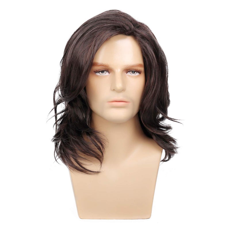 Kaneles Men's Wig Dark Brown Long Curly Natural Hair Wig Costume Halloween Cospaly Party Wigs - Image 1